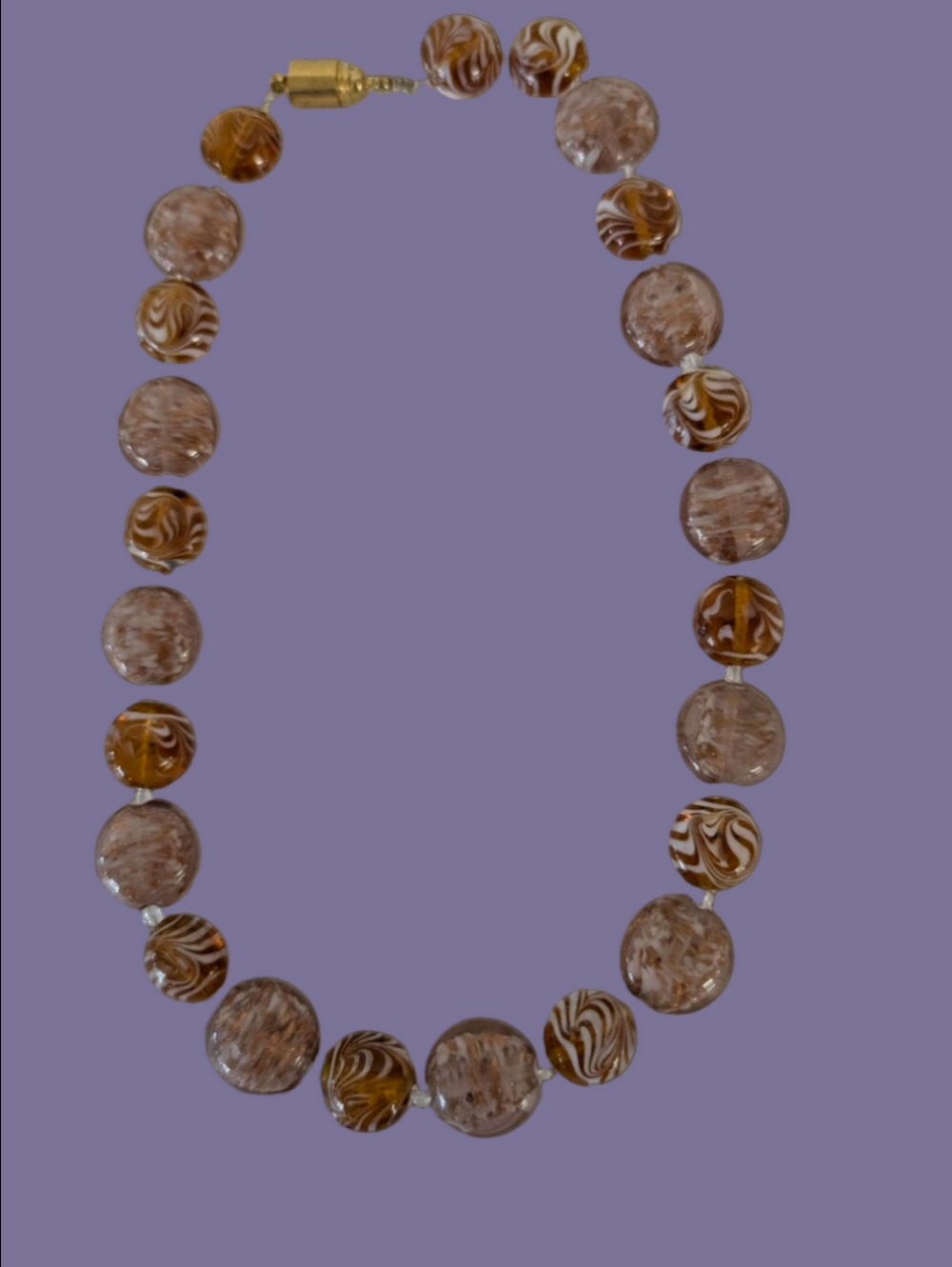 Vintage Necklace Murano Glass Carmel Color Magnetic Clasp Restrung